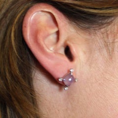 French Modernist Chalcedony Diamonds Stud Earrings