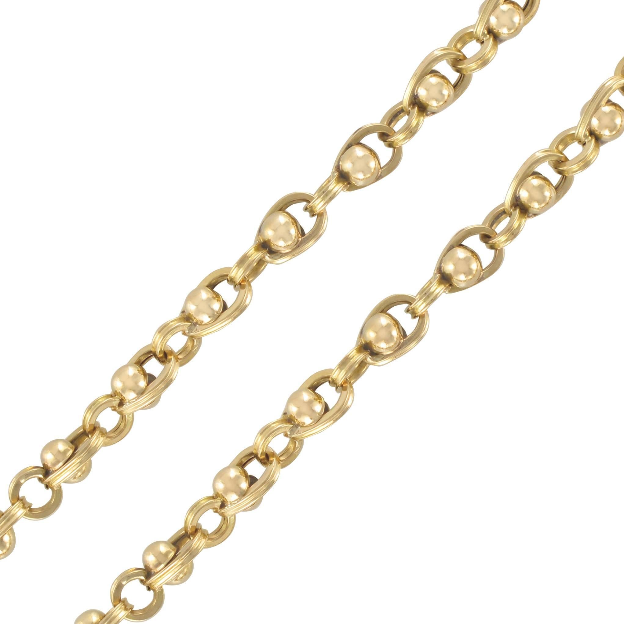 French 18 Karat Yellow Gold Beads Chain Necklace