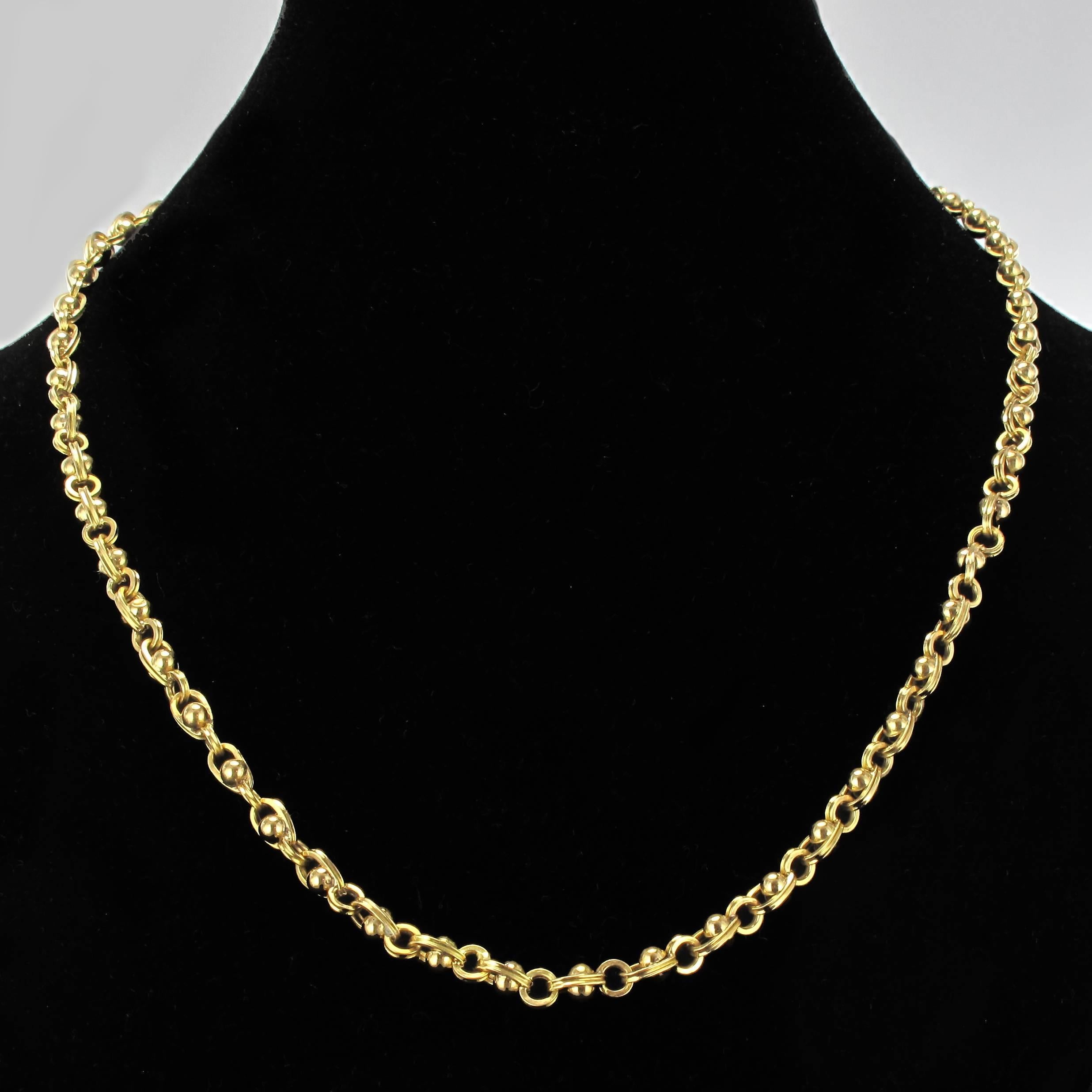 Belle Époque French 18 Karat Yellow Gold Beads Chain Necklace