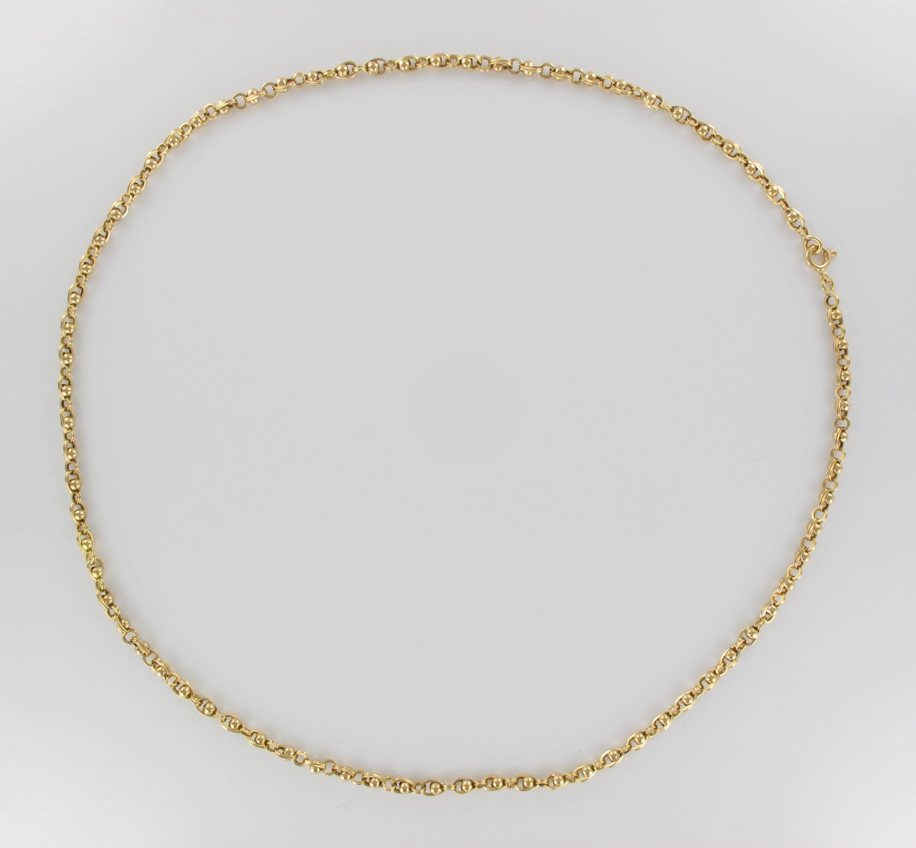 Women's French 18 Karat Yellow Gold Beads Chain Necklace