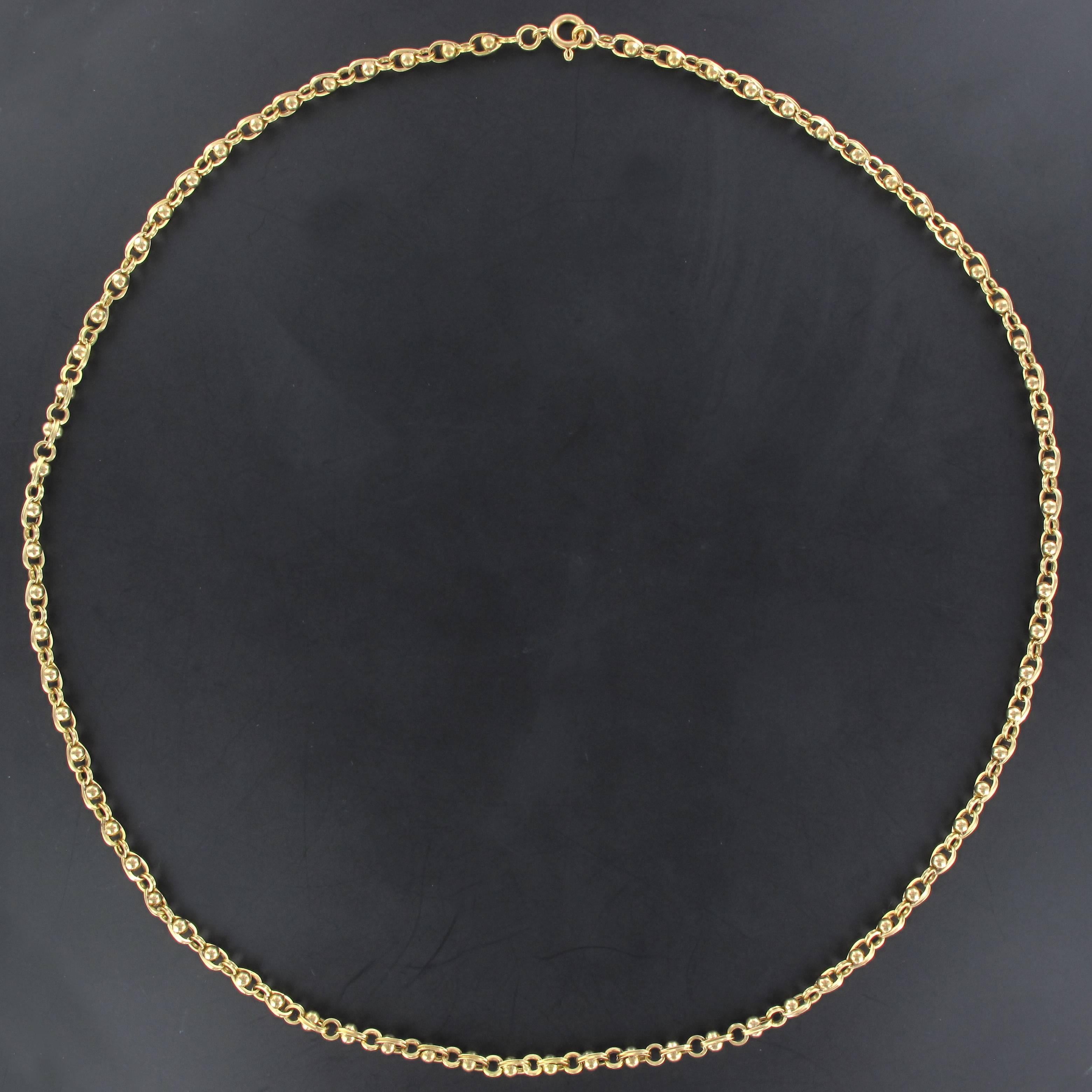 French 18 Karat Yellow Gold Beads Chain Necklace In Excellent Condition In Poitiers, FR