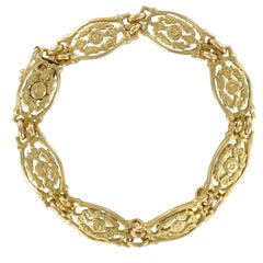 French 1900s Belle Époque 18 Karat Yellow Gold Bracelet with Floral Motifs