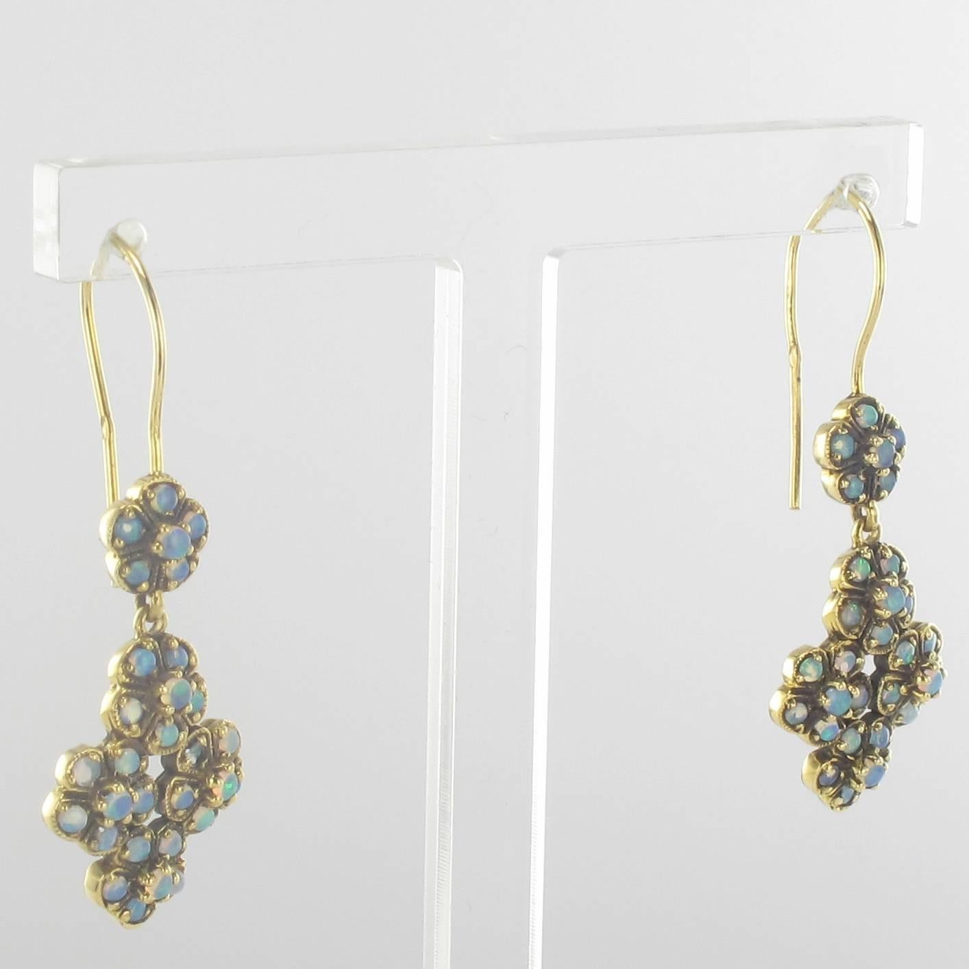 Women's French 1900s 18 Karat Yellow Gold Opal Dangle Earrings
