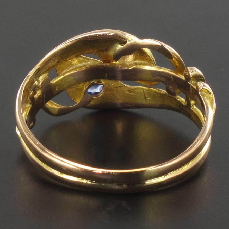 Women's 19th Century 18 Karats Yellow Gold Sapphire Diamond Snake Ring