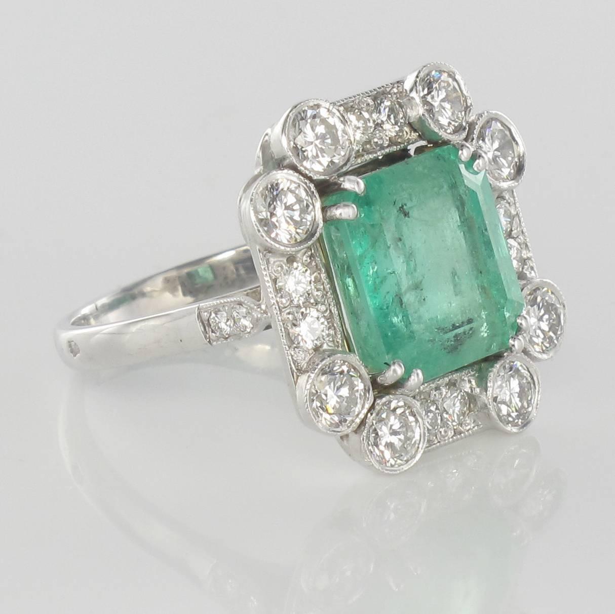 Emerald Cut Baume  4.23 Carat Emerald Diamond White Gold Ring