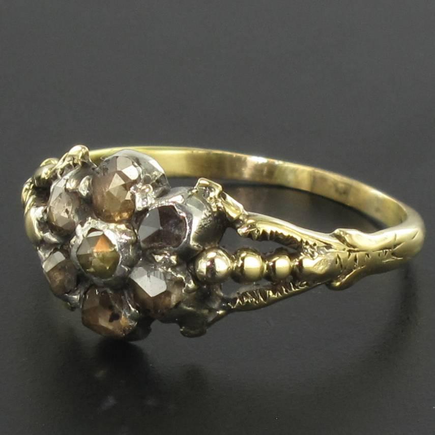 Romantic First Half of the 19th Century Rose Cut Diamonds Cluster Ring