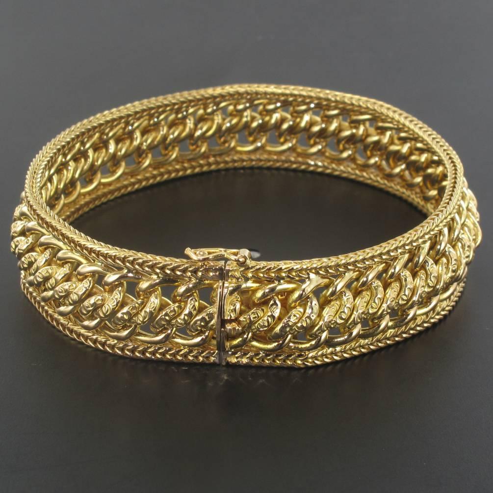 French 1970s 18 Karat Yellow Gold Flexible Bracelet 2