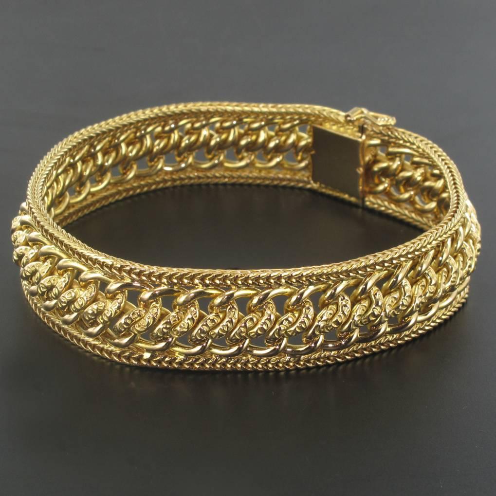 Retro French 1970s 18 Karat Yellow Gold Flexible Bracelet