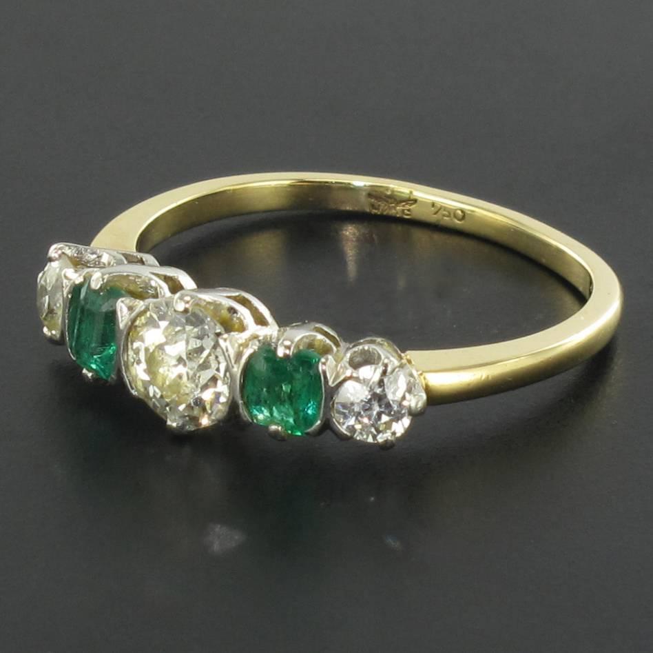 Women's 1900s Edwardian Emerald Diamonds Band Ring