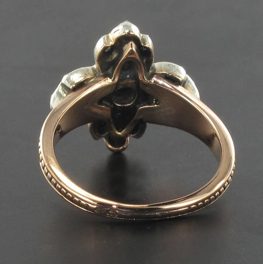 Women's 19th Century Antique Clover Shape Natural Pearl Diamonds Ring