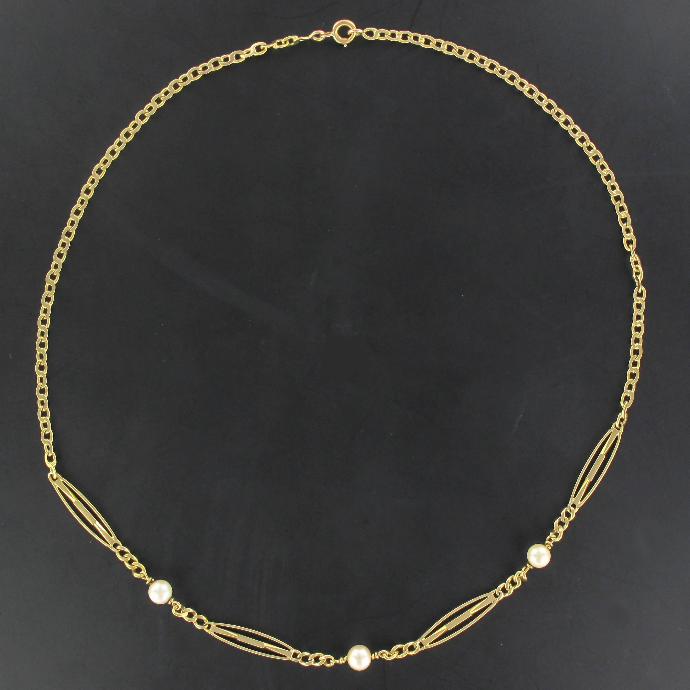 Women's 1900s 18 Karats Yellow Gold Pearls Chain Necklace