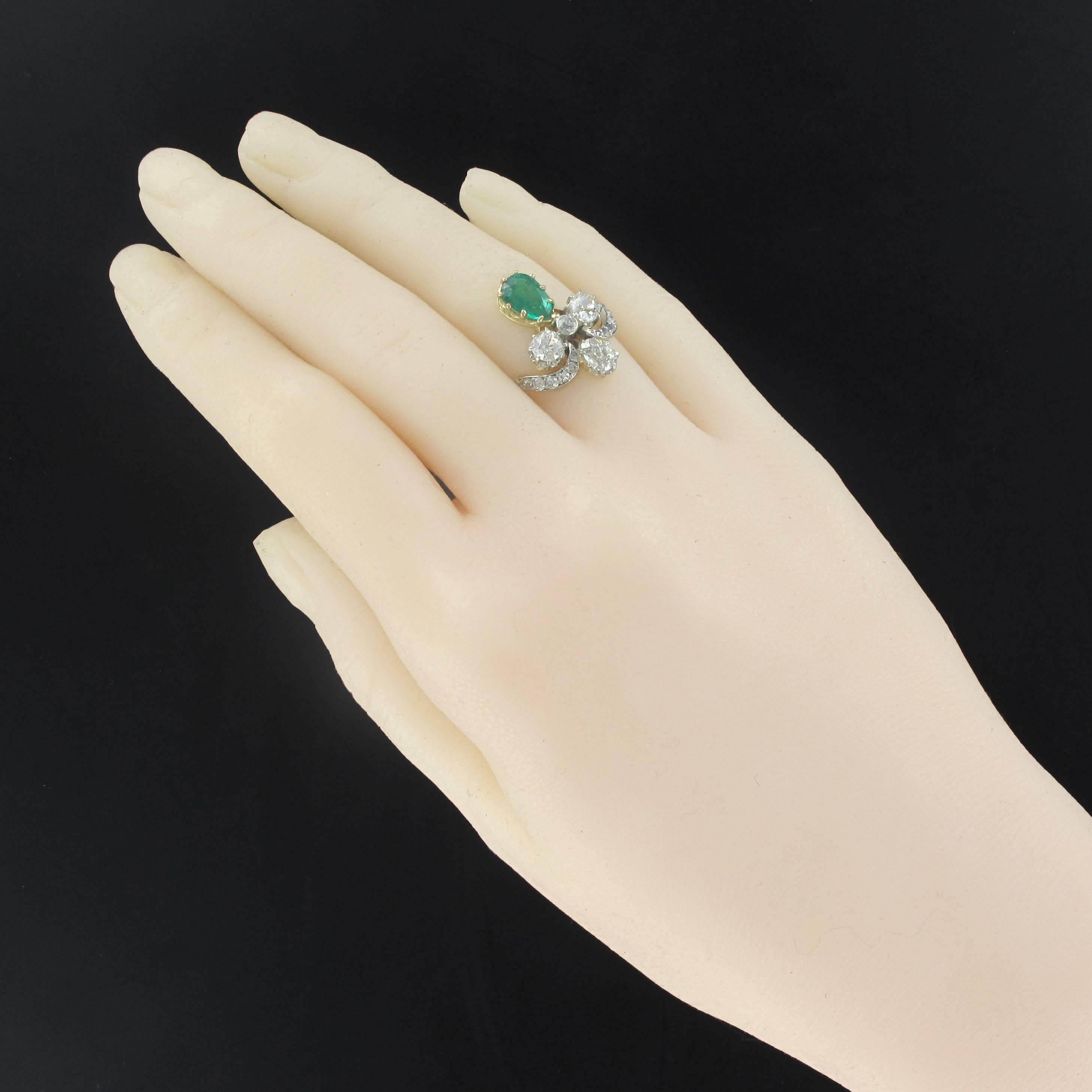 French Napoleon 3 1850s Emerald Diamond Duchess Ring 6
