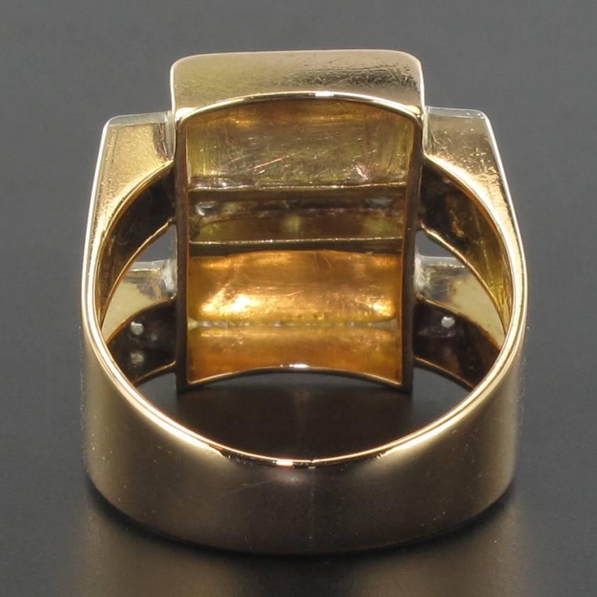 Women's 1950's Geometric Retro 18 Karat Gold Diamond Signet Ring