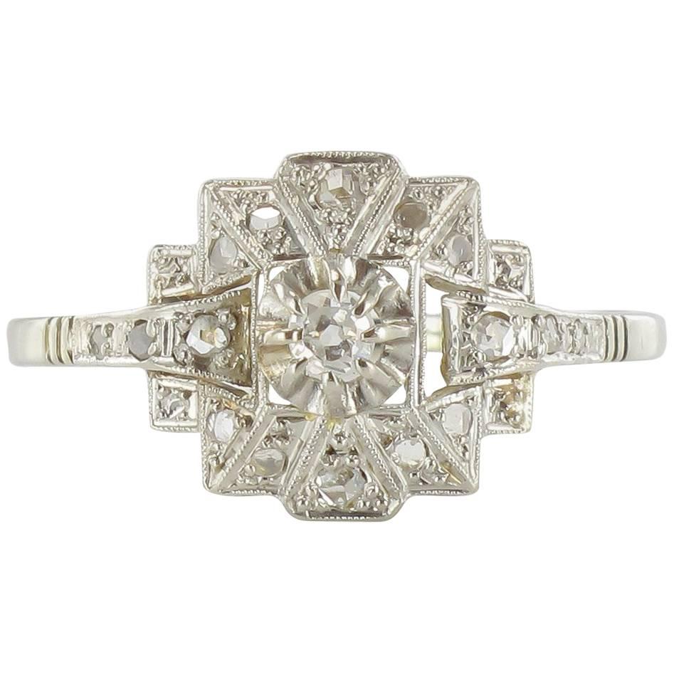 French Art Deco Platinum and White Gold Diamond Ring