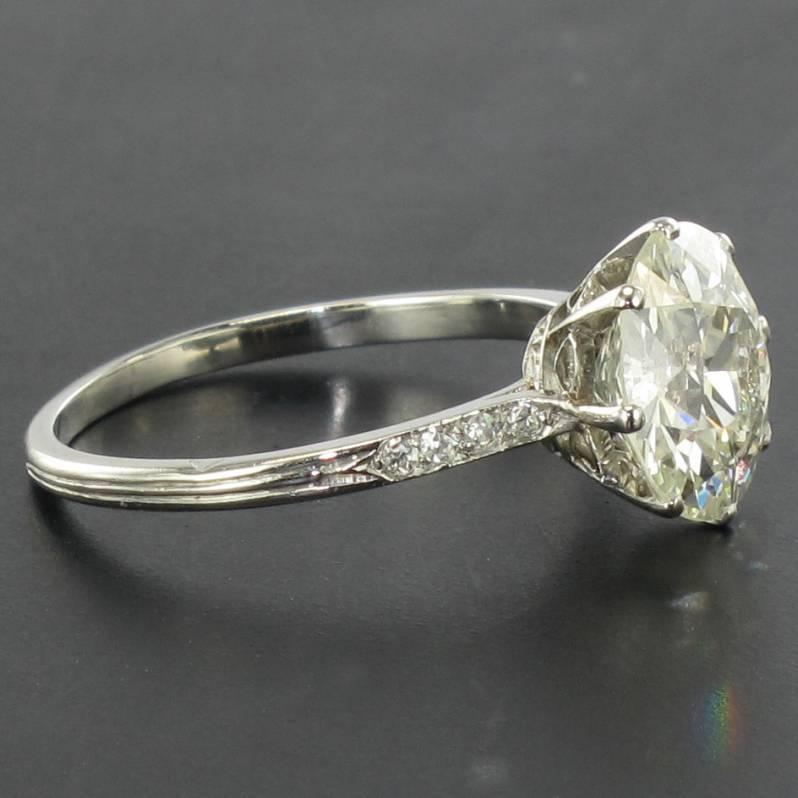 French 1920s 2.45 Carat Brilliant Cut Diamond Solitaire Platinum Ring 7