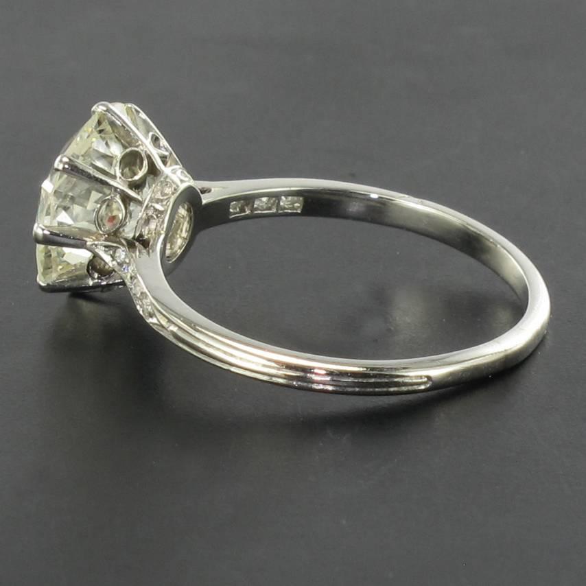 French 1920s 2.45 Carat Brilliant Cut Diamond Solitaire Platinum Ring 5