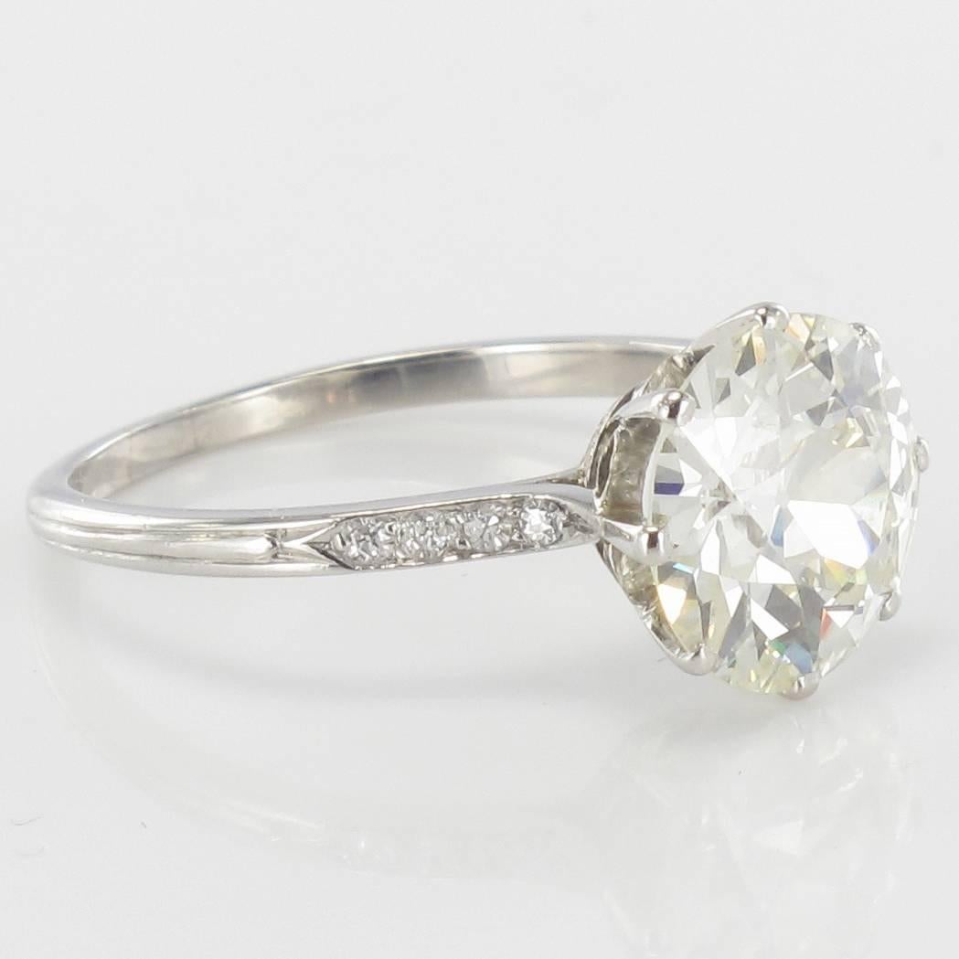 French 1920s 2.45 Carat Brilliant Cut Diamond Solitaire Platinum Ring 4