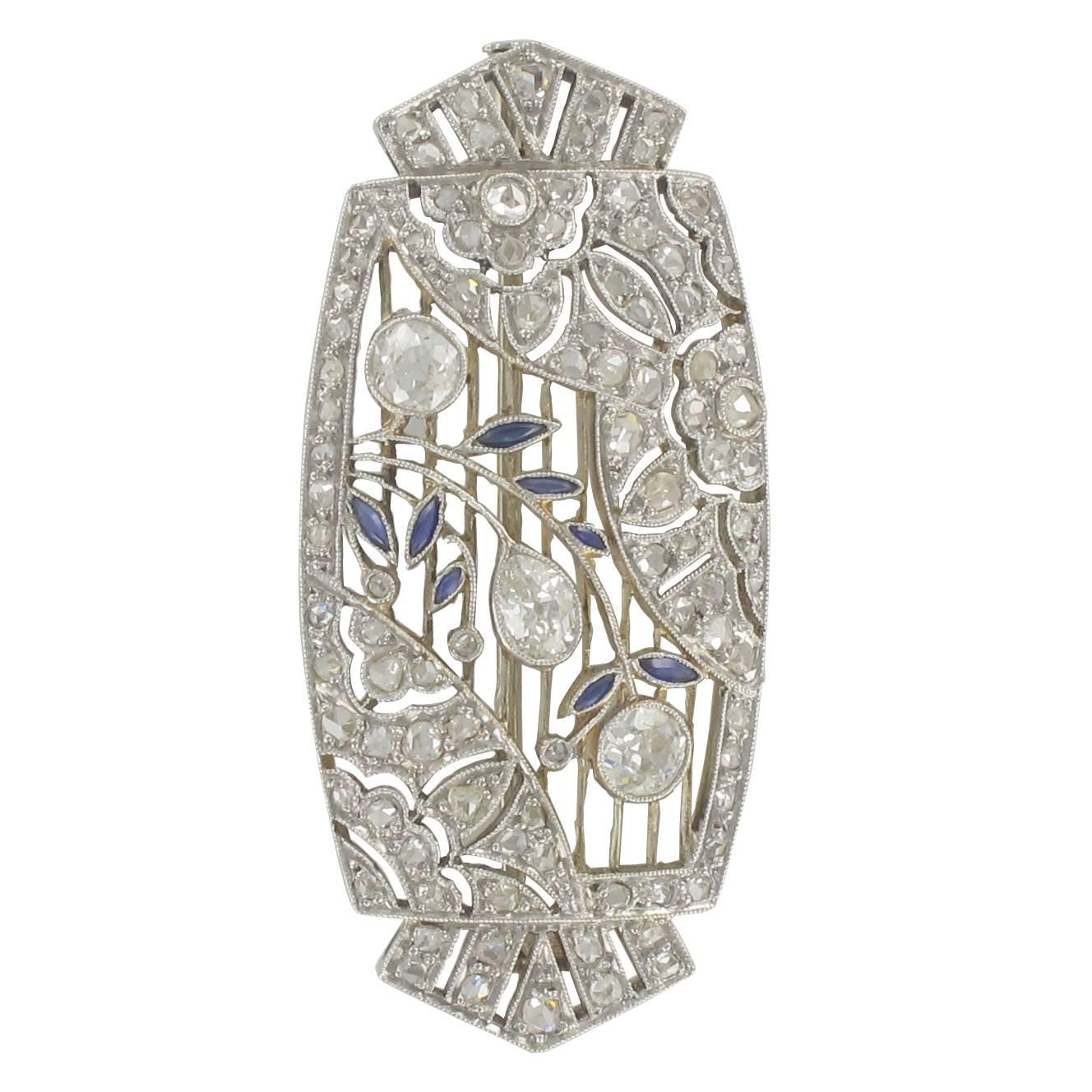French 1925s Art Deco Sapphire and Diamond Brooch