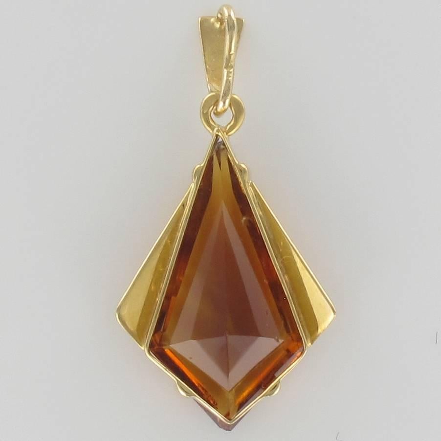 1970s French Retro Citrine 18 Karat Yellow Gold Pendant 2