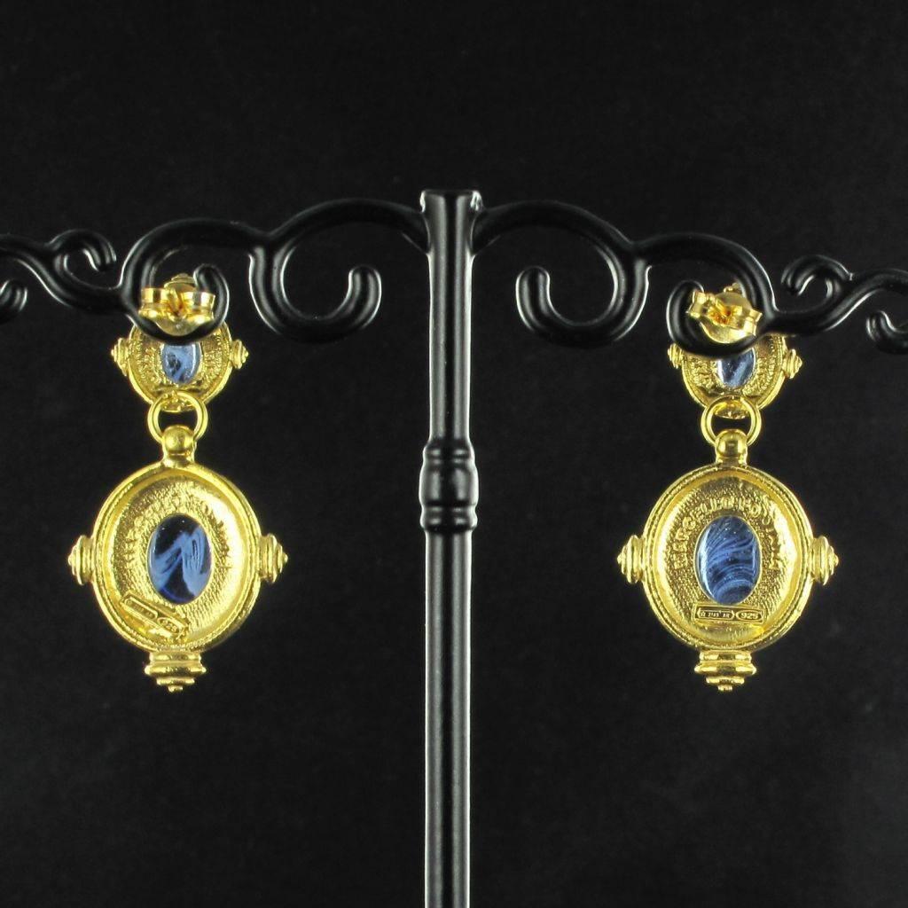 Women's Etruscan Revival Vermeil Blue Crystal Dangle Earrings