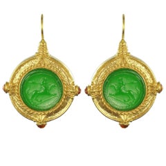 Italian Green Cameo Vermeil Drop Earrings
