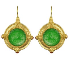 Italian Green Cameo Vermeil Drop Earrings