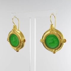 Italian Green Cameo Vermeil Drop Earrings