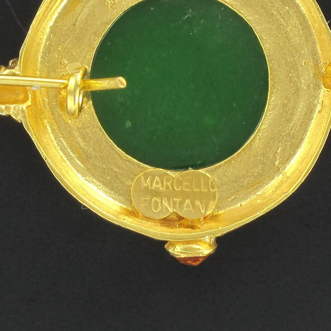 Italian Green Cameo Vermeil Drop Earrings In New Condition In Poitiers, FR