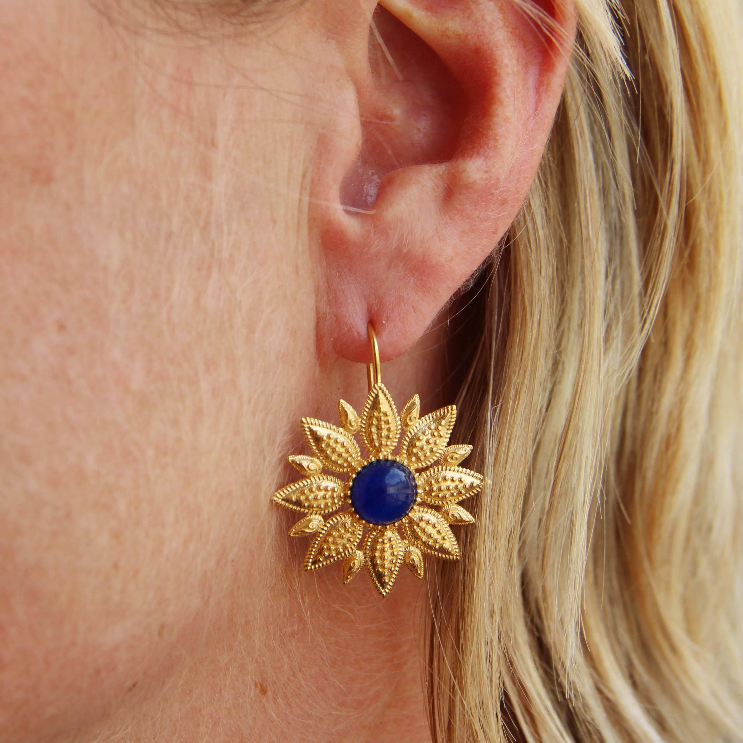 Etruscan Revival Italian Blue Crystal Vermeil Drop Earrings