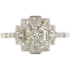 French Art Deco Platinum and White Gold Diamond Ring