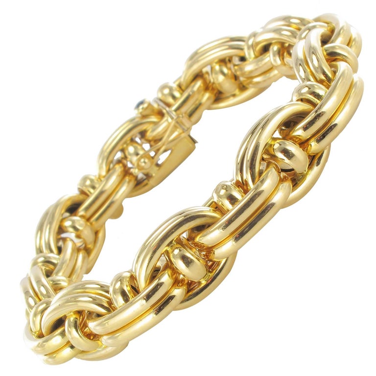 1970s French Caplain 18 Karat Yellow Gold Anchor Chain Bracelet at 1stDibs