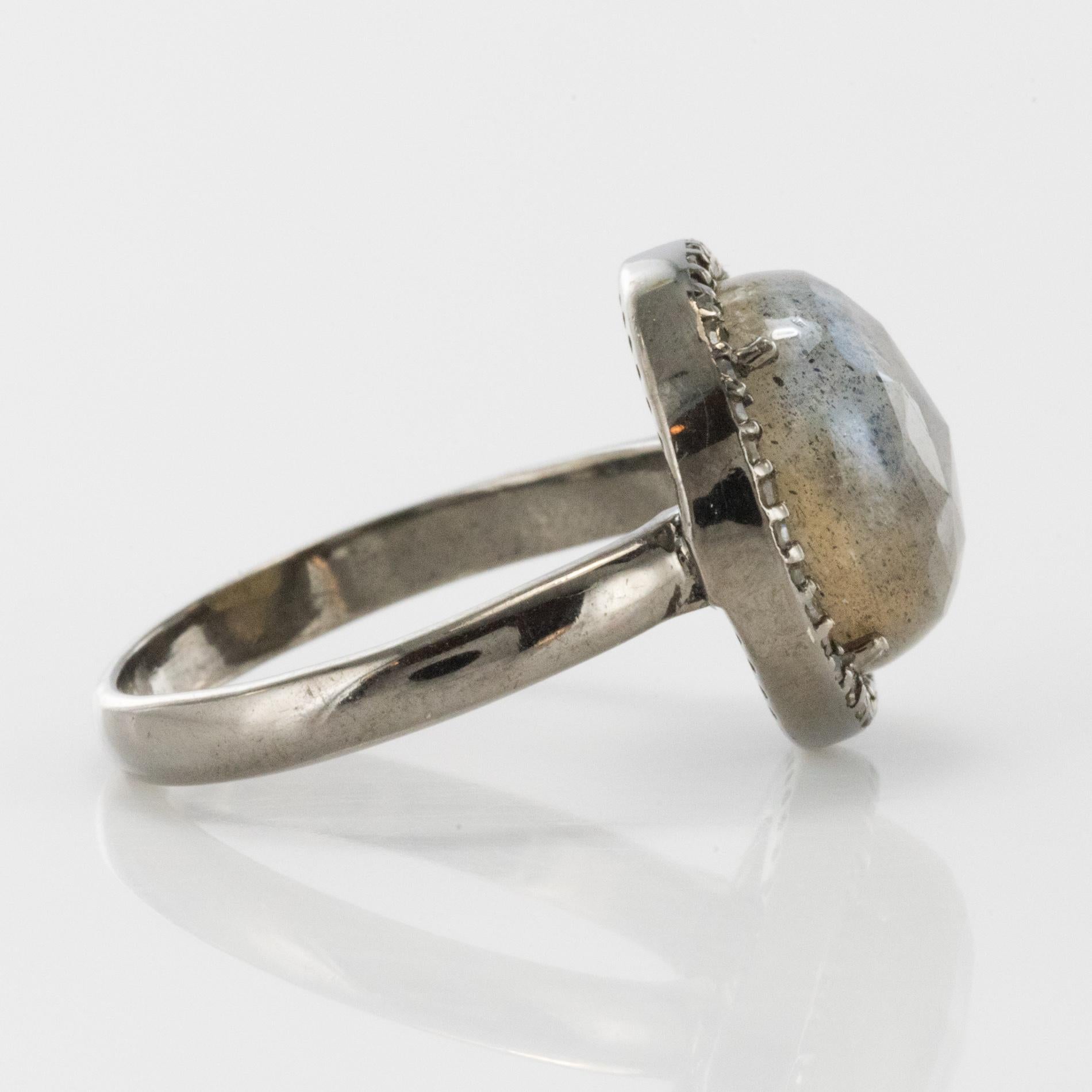 Women's New Labradorite Diamonds Silver Cluster Ring