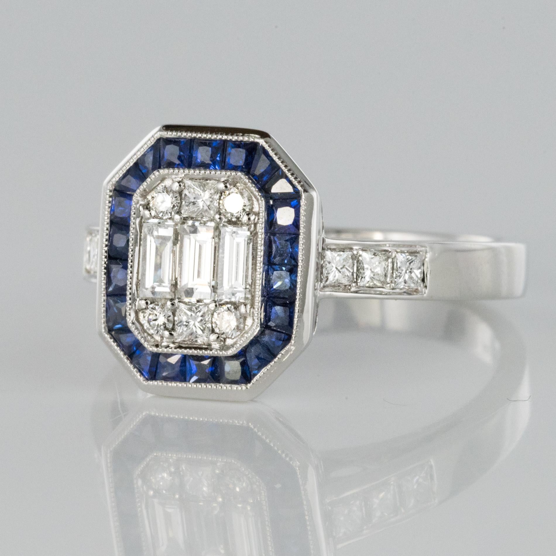 Art Deco Style Diamond Calibrated Sapphires Ring (Art déco)