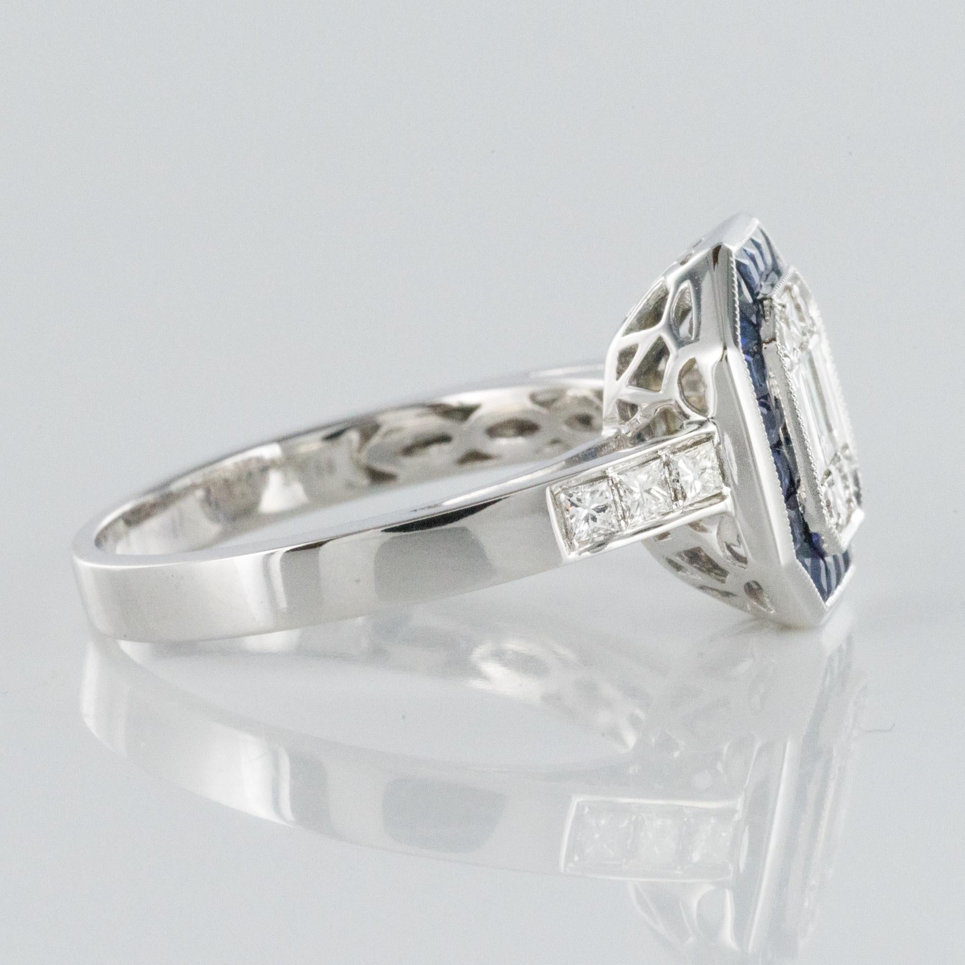 Art Deco Style Diamond Calibrated Sapphires Ring 1
