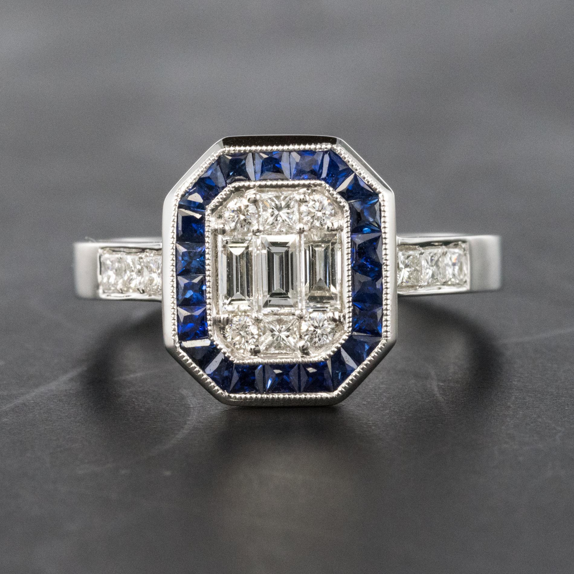 Art Deco Style Diamond Calibrated Sapphires Ring 3