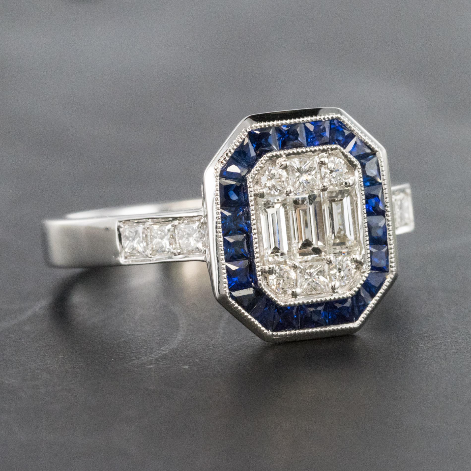 Art Deco Style Diamond Calibrated Sapphires Ring 5