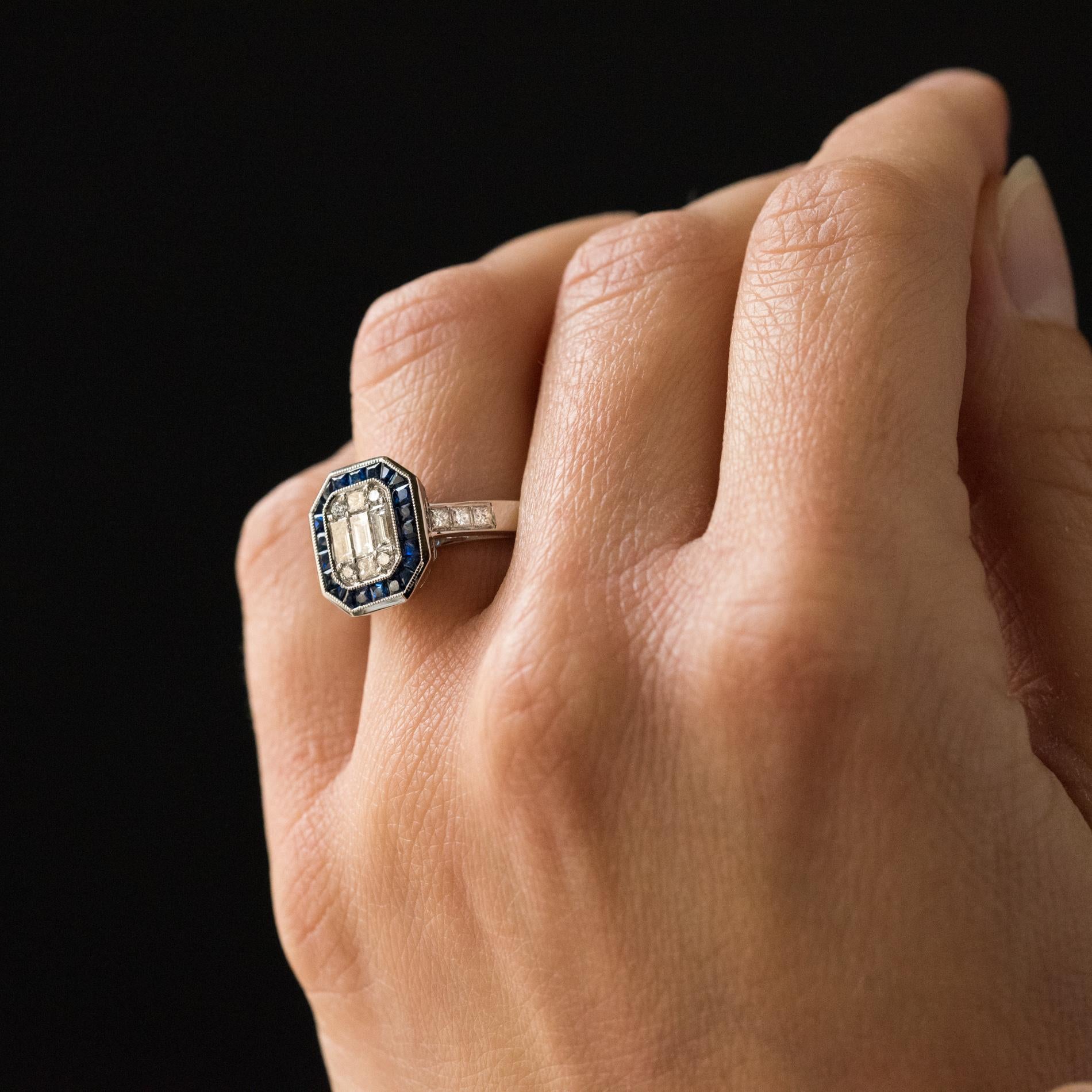 Art Deco Style Diamond Calibrated Sapphires Ring 2