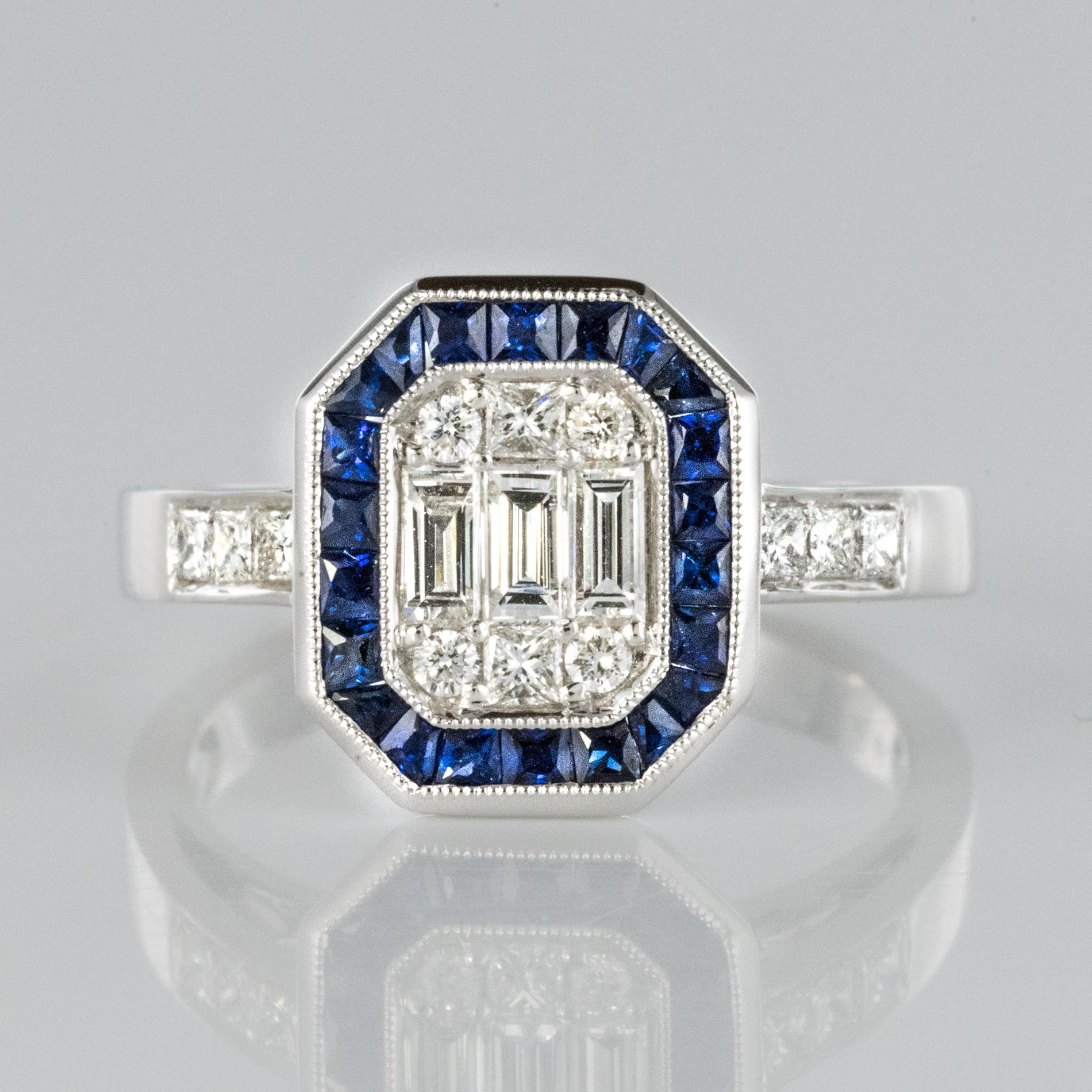 Art Deco Style Diamond Calibrated Sapphires Ring 7