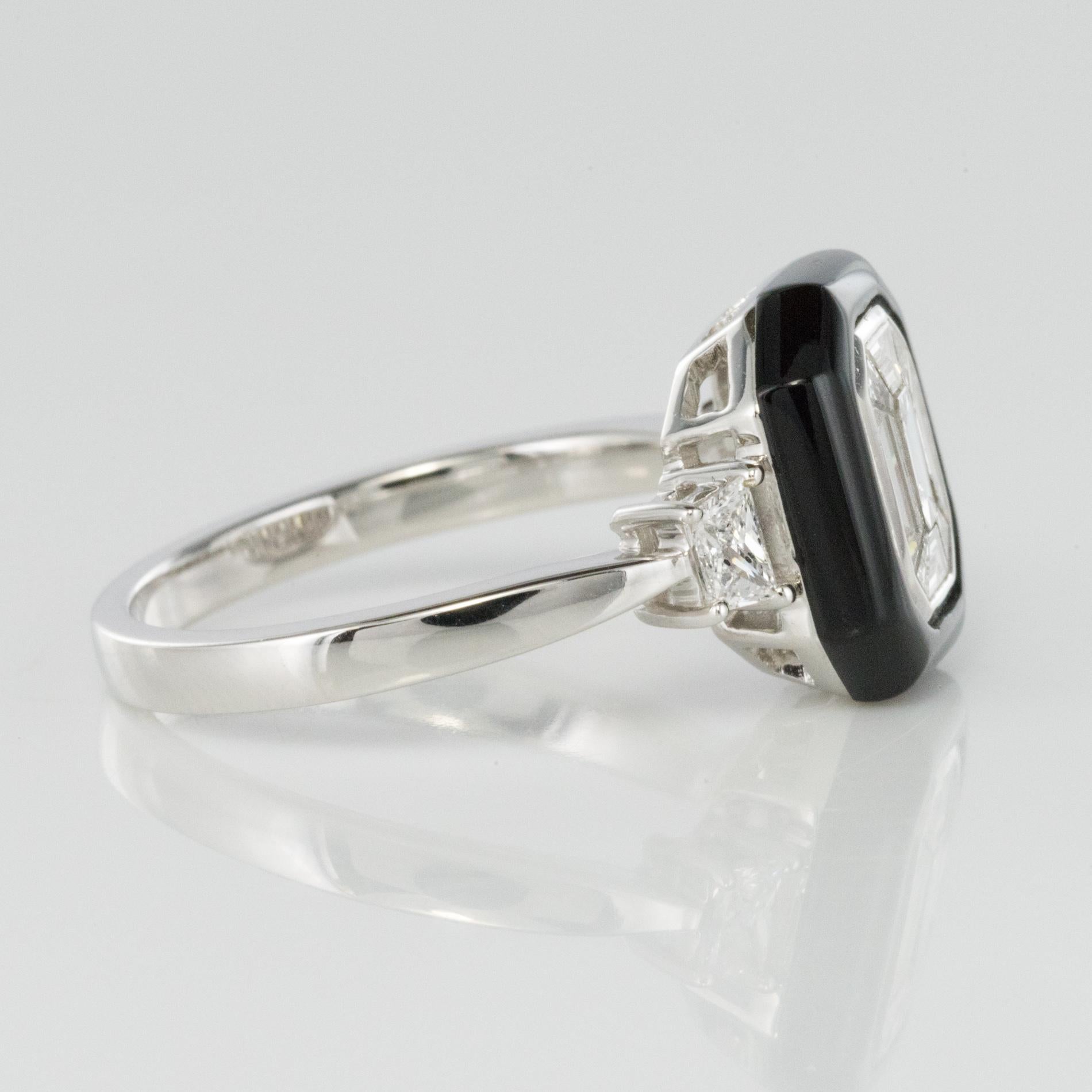 Neu Art Deco Stil Baguette Diamant Schwarzer Achat Ring im Zustand „Neu“ in Poitiers, FR