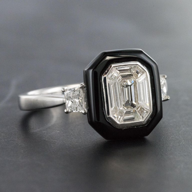 New Art Deco Style Baguette Diamond Black Agate Ring at 1stDibs | art