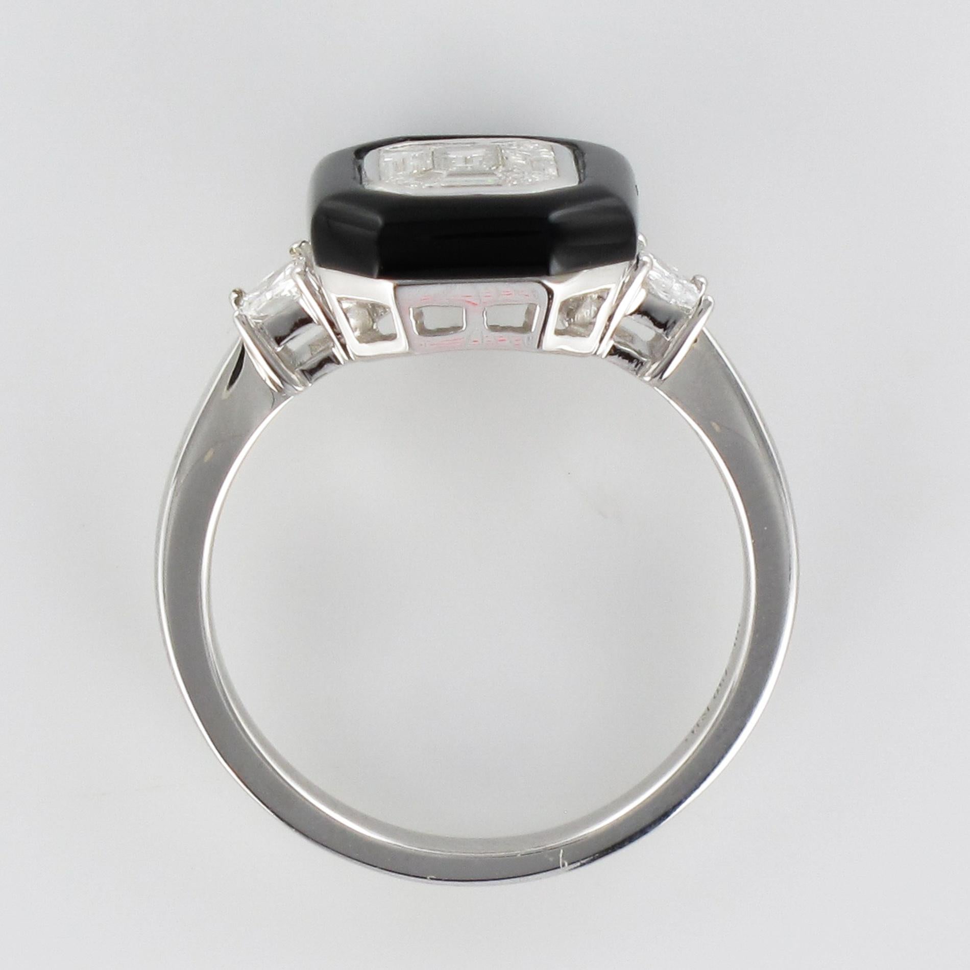 New Art Deco Style Baguette Diamond Black Agate Ring 2