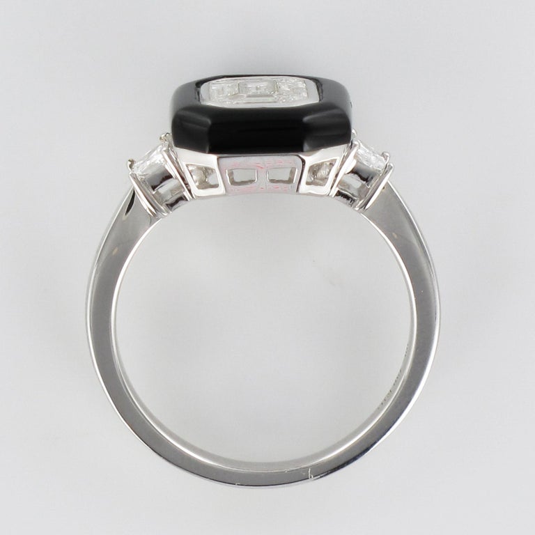 New Art Deco Style Baguette Diamond Black Agate Ring at 1stDibs | art