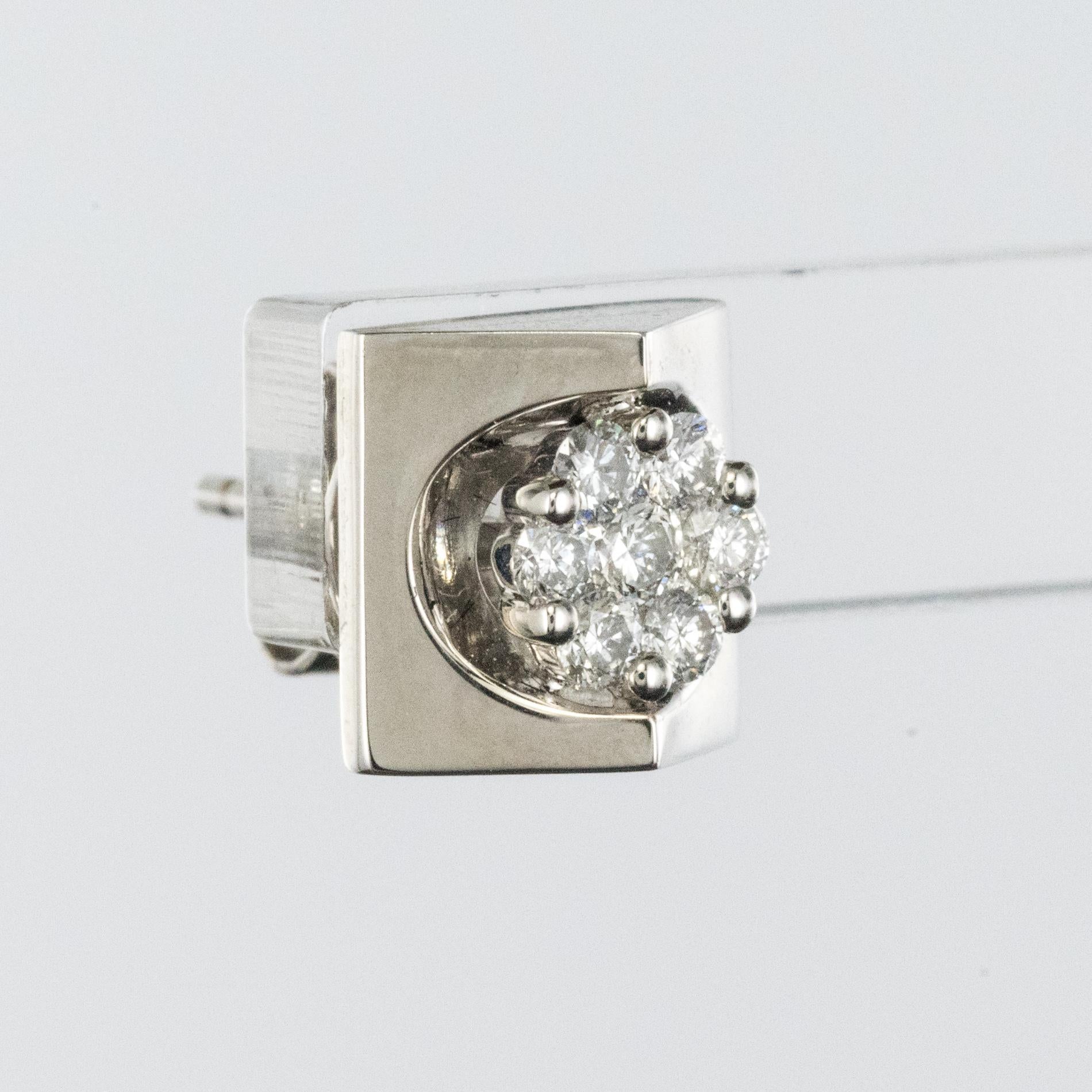 Nouveau Boucles d'oreilles géométriques en or blanc 18 carats et diamant Neuf - En vente à Poitiers, FR