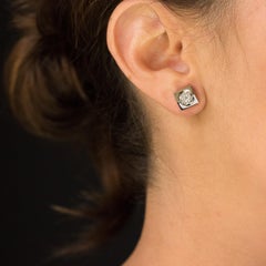 New 18 Karat White Gold Diamond Geometrical Stud Earrings