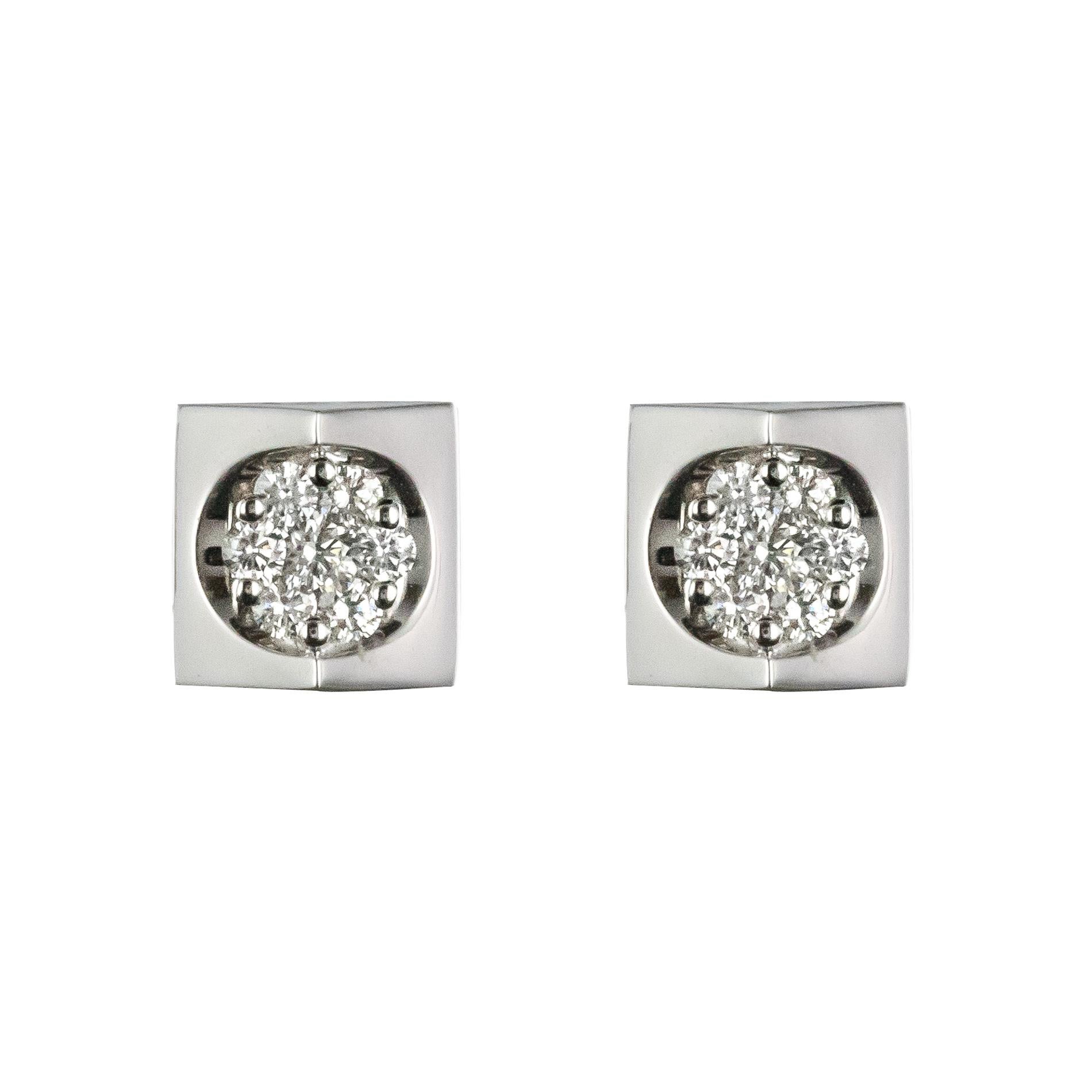 Nouveau Boucles d'oreilles géométriques en or blanc 18 carats et diamant en vente
