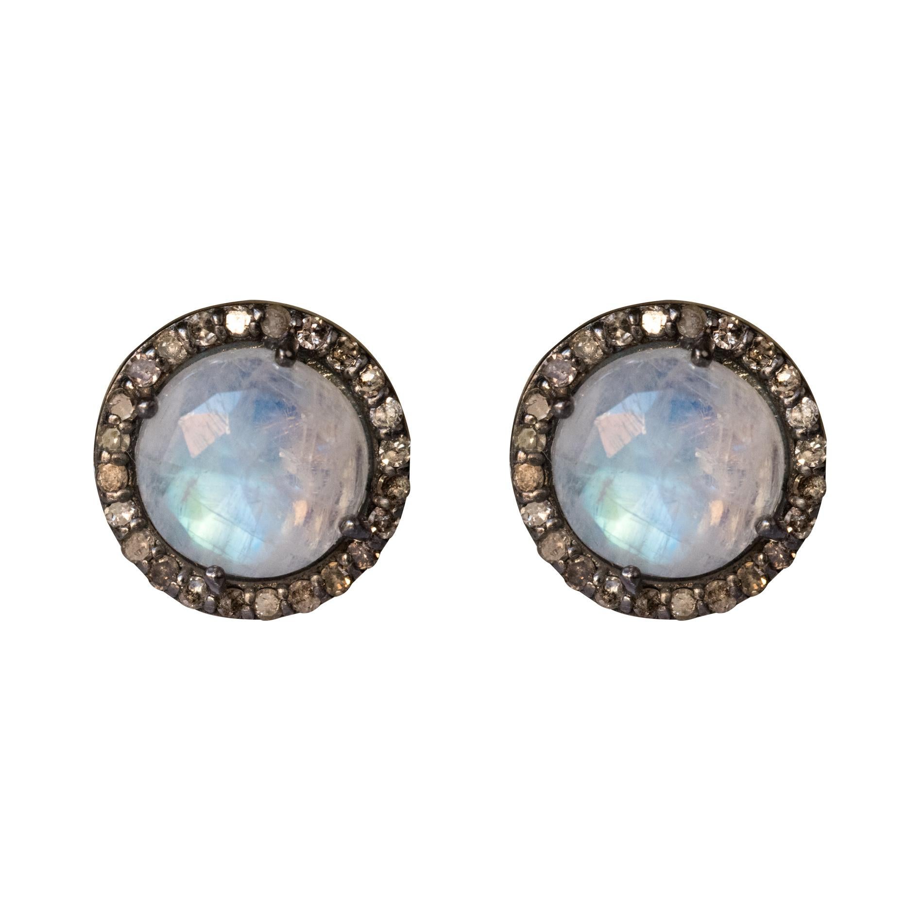 New Moonstones Diamond Silver Round Shape Stud Earrings