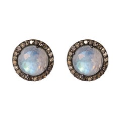 newmoonstones New Moonstones Diamond Silver Round Shape Stud Earrings