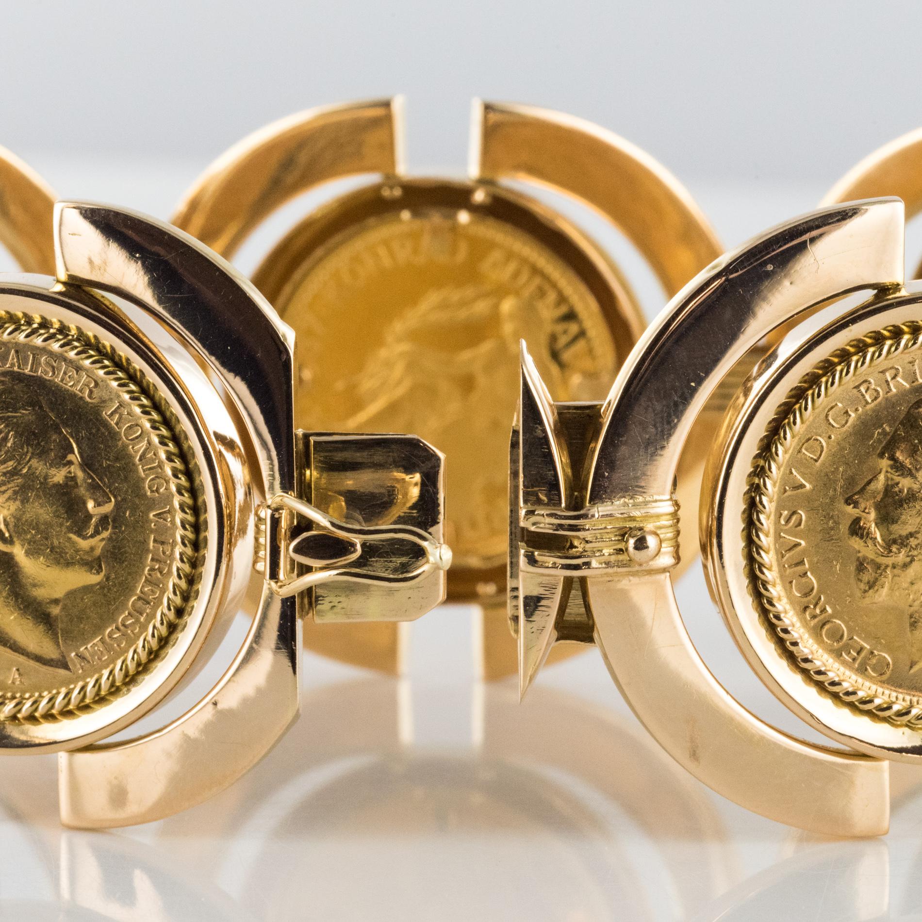 rétro des années 1960 - Bracelet de pièces de monnaie en or jaune 18 carats 6