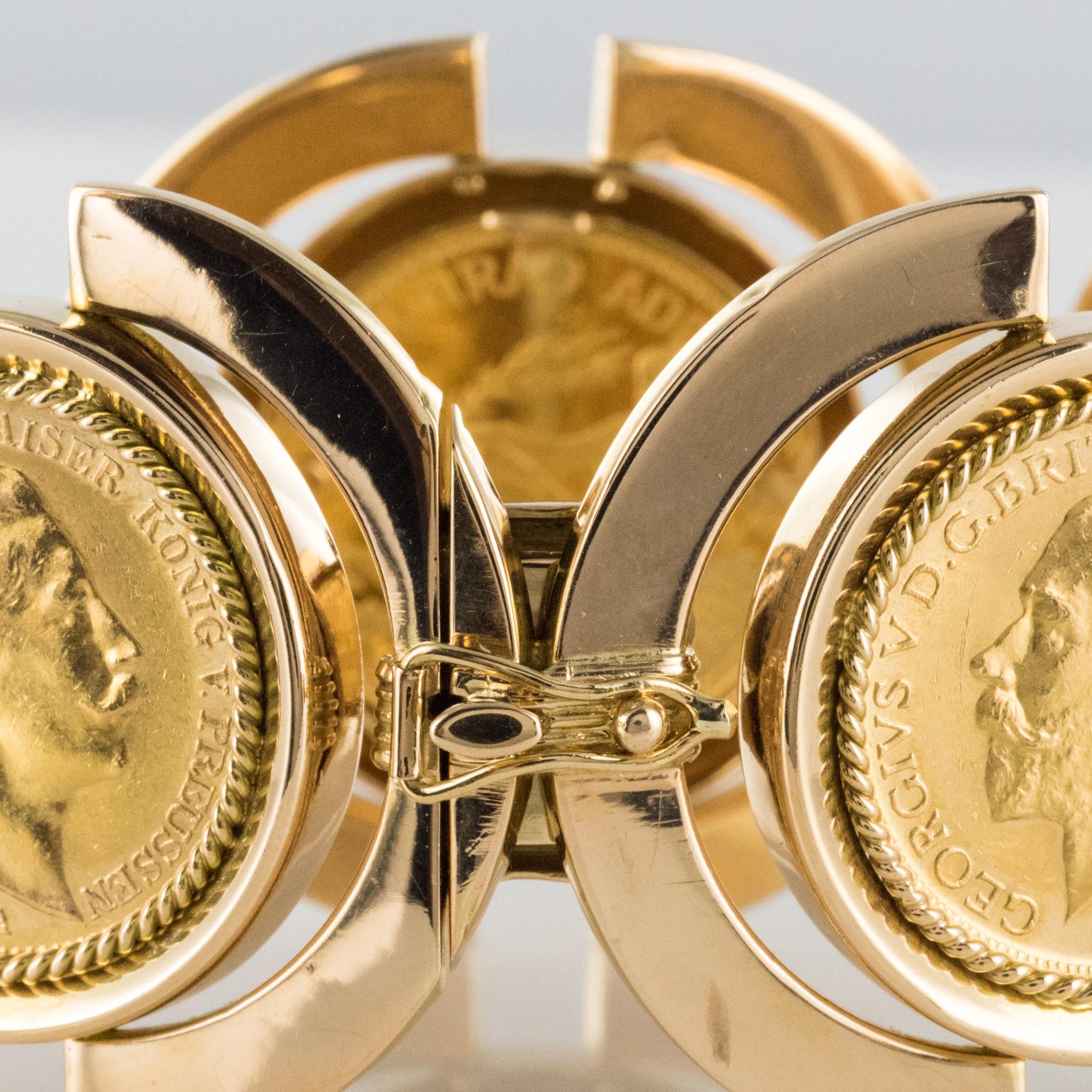 rétro des années 1960 - Bracelet de pièces de monnaie en or jaune 18 carats 5