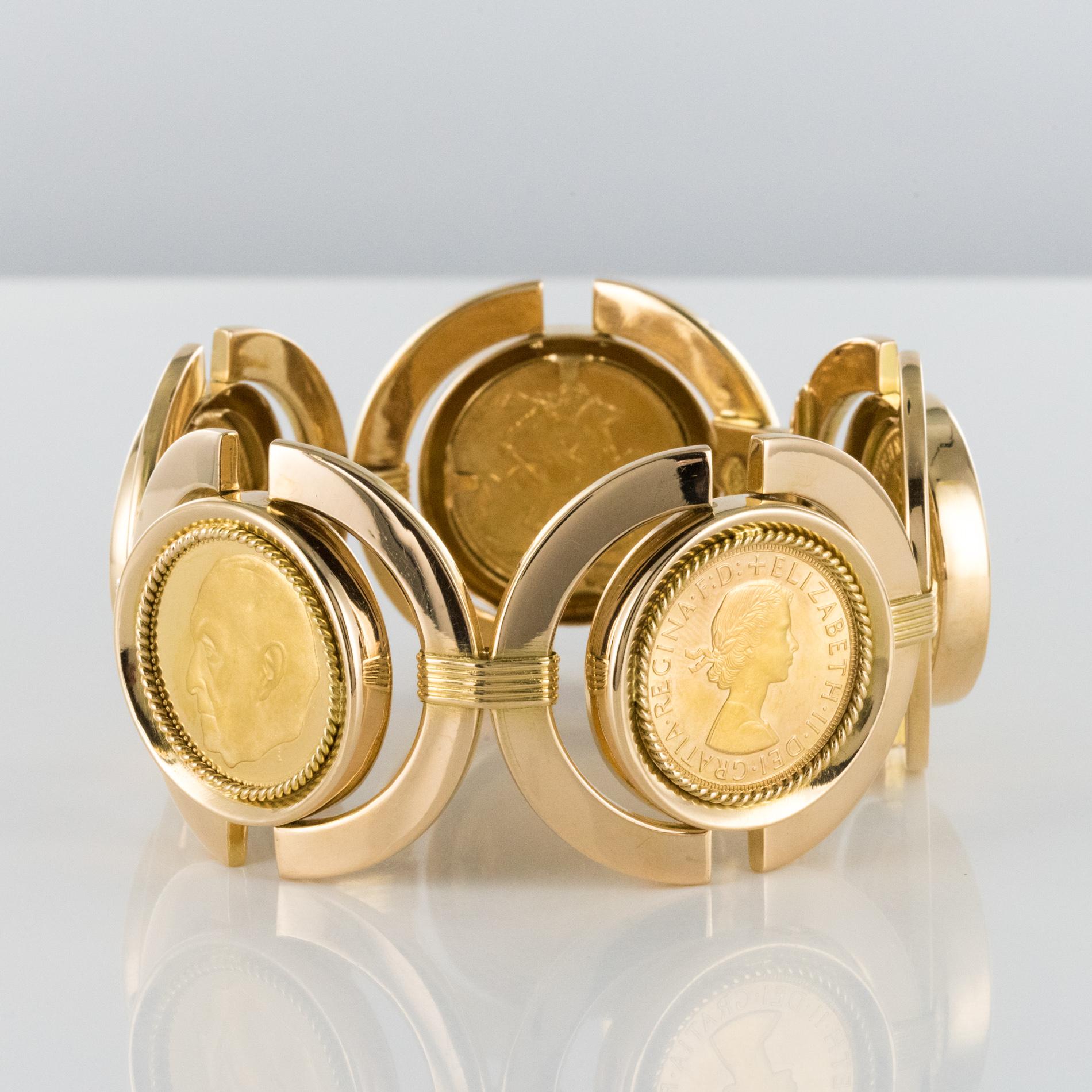 1960s Retro 18 Karat Yellow Gold Coins Bracelet 5